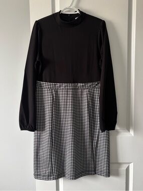 Suzy Shier Black & Black-White Gingham Long-Sleeve Dress